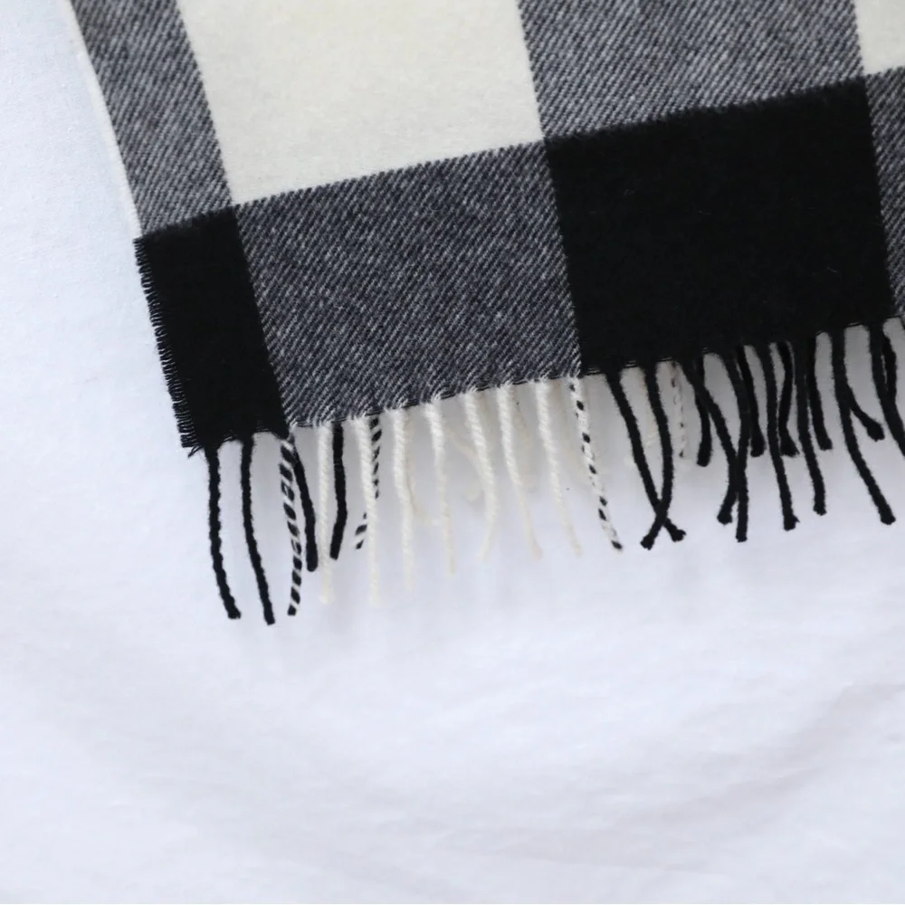 MT Linea Emmeti Luxury 100% Soft Wool Scarf plaid unisex mens womens ivory black